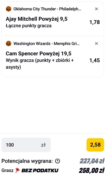 Kupon NBA w Betclic w dniu 28.12.2025