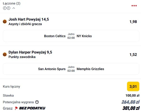Kupon NBA w dniu 02.12.2025 w Betclic
