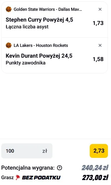 Kupon NBA w dniu 25.12.25 w Betclic