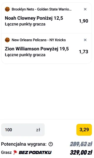 Kupon NBA w Betclic w dniu 29.12.2025