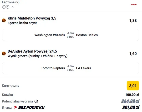 Kupon NBA w Betclic w dniu 04.12.2025