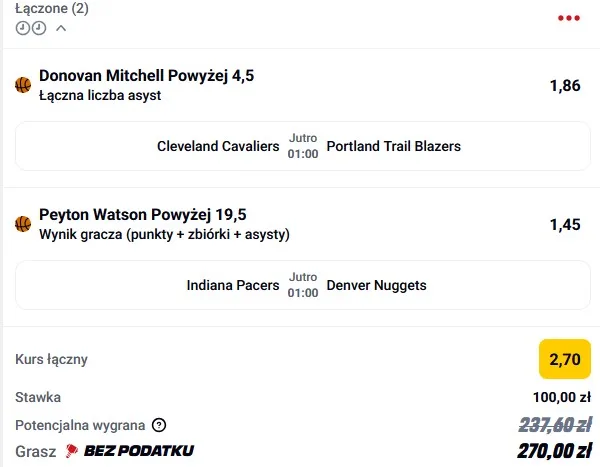 Kupon NBA w dniu 03.12.2025 w Betclic