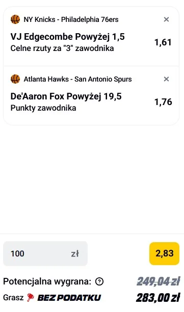 Kupon NBA w Betclic w dniu 19.12.2025