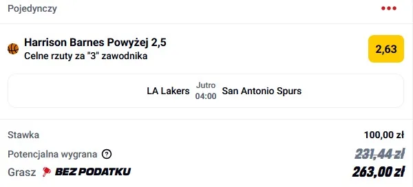Kupon NBA w Betclic w dniu 10.12.2025
