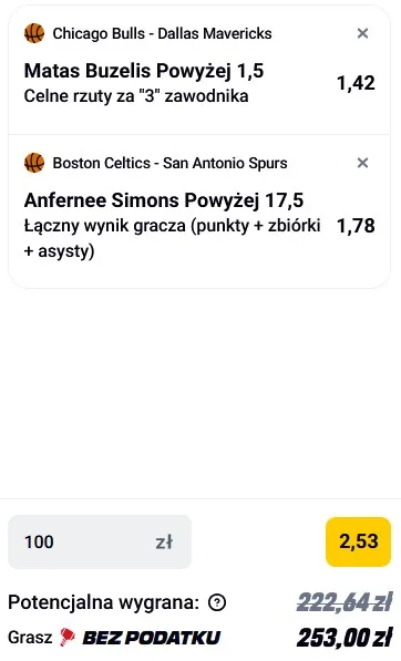 Kupon NBA w Betclic w dniu 10.01.2025