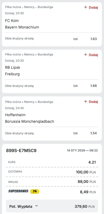 Bundesliga 14.01. Superbet