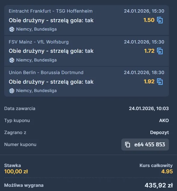 Kupon STS Bundesliga 24.01.