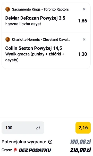 Kupon NBA w Betclic w dniu 21.01.2026