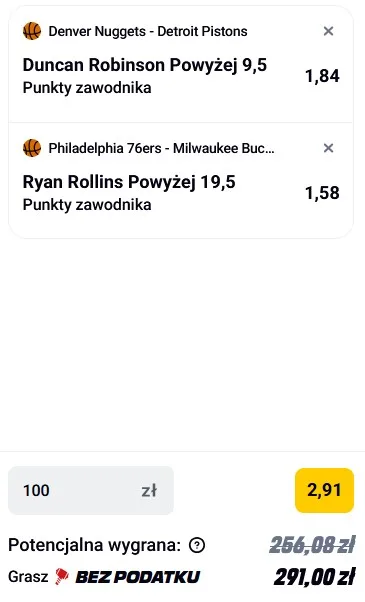 Kupon NBA w Betclic w dniu 27.01.2026