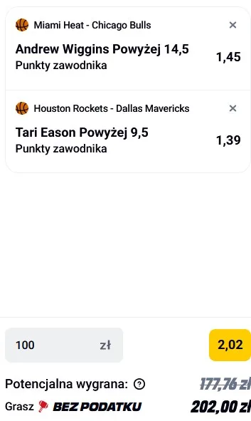 Kupon NBA w Betclic w dniu 31.01.2026