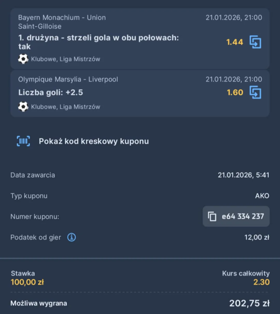 Kupon double LM, 21.01.2026