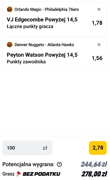Kupon NBA w Betclic w dniu 09.01.2026