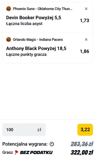 Kupon NBA w Betclic w dniu 04.01.26