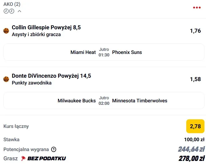 Kupon NBA w Betclic w dniu 13.01.2026