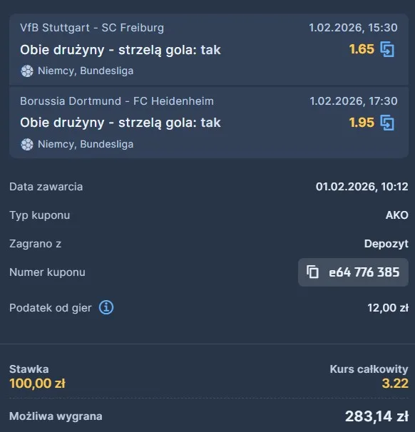 Kupon STS Bundesliga 01.02.