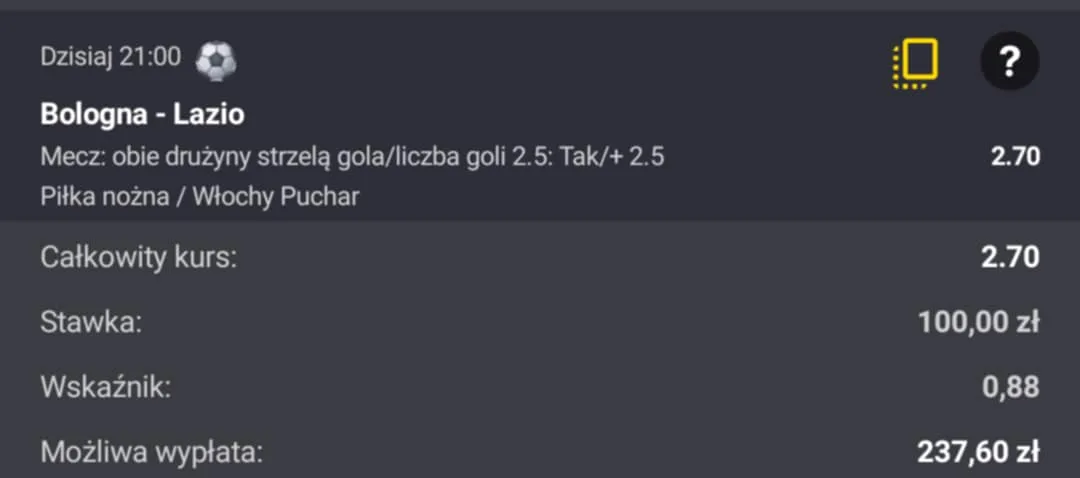 Kupon solo Coppa Italia 11.02.2026