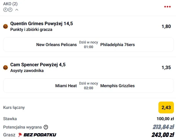 Kupon NBA w Betclic w dniu 21.02.26
