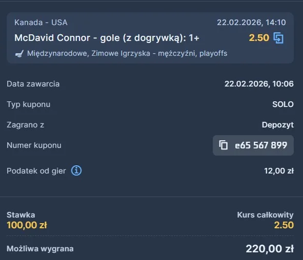 Kupon hokej STS 22.02.