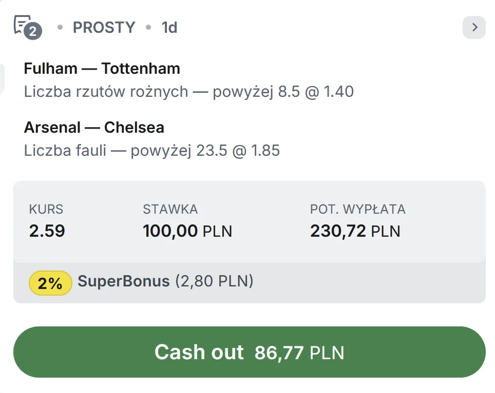 Propozycja zakładu Superbet.