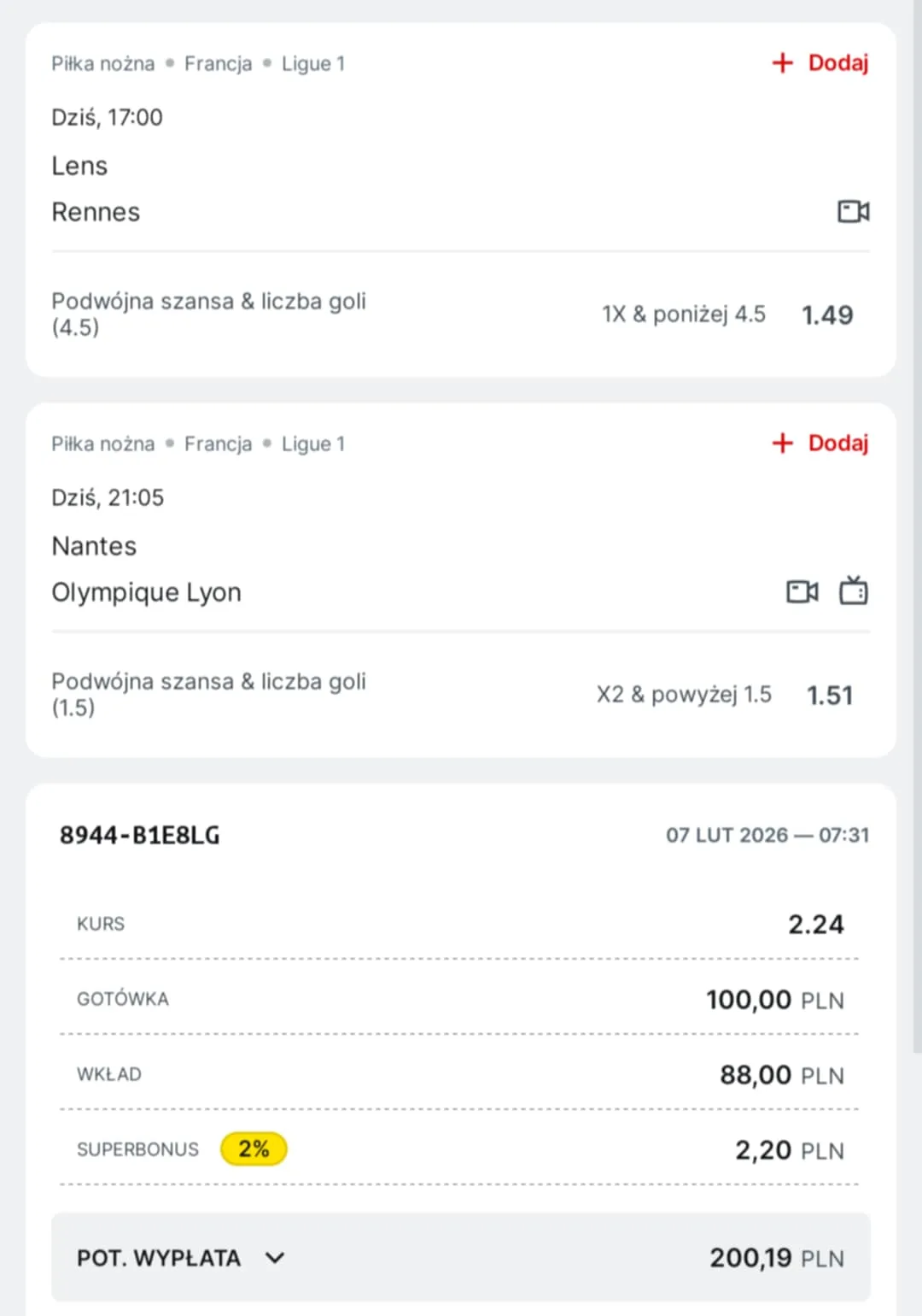 Kupon double Ligue 1,07.02.2026