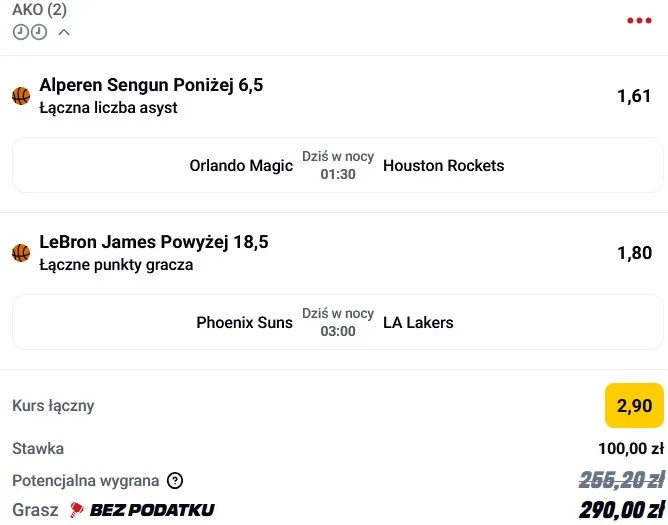 Kupon NBA w dniu 26.02.2026