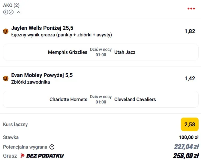 Kupon NBA w Betclic w dniu 20.02.26