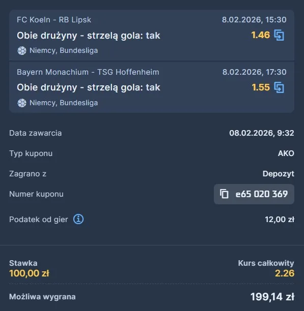 Kupon STS Bundesliga 08.02.