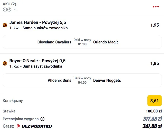 Kupon NBA w Betclic w dniu 24.03.26