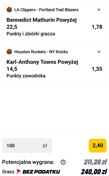 Kupon NBA w Betclic w dniu 31.03.26