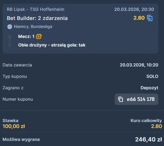 Kupon STS kupon Bundesliga 20.03.