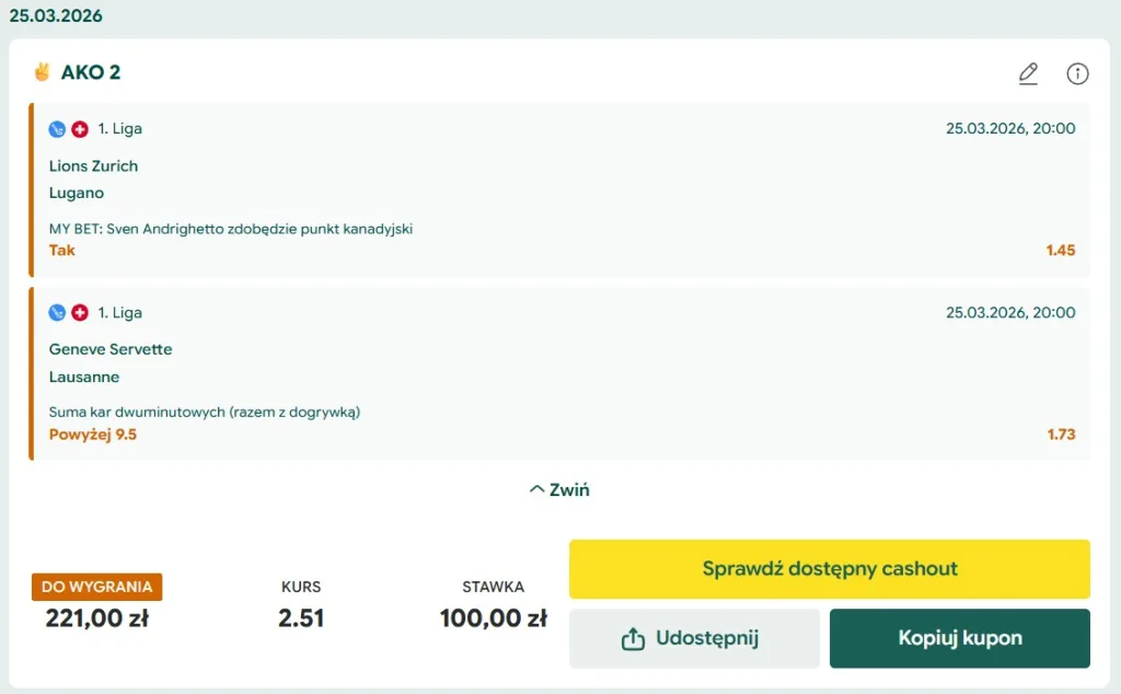 Kupon BETFAN hokej 25.03.