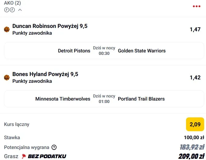 Kupon NBA w Betclic w dniu 20.03.2026