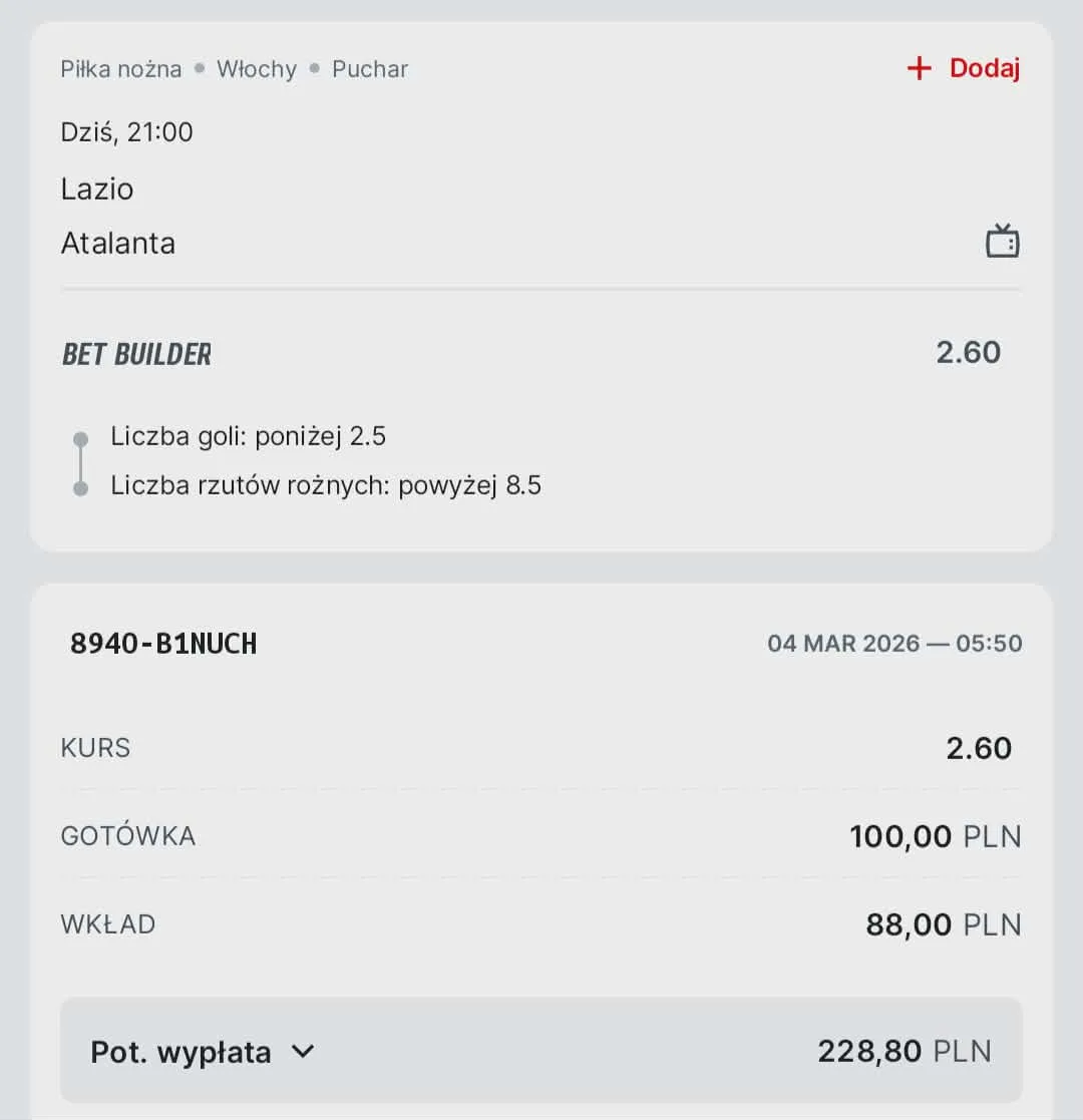 Kupon solo Coppa Italia, 04.03.2026