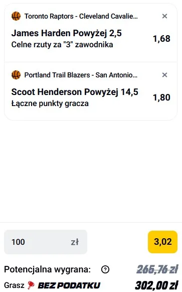 Kupon NBA w betclic w dniu 26.04.26