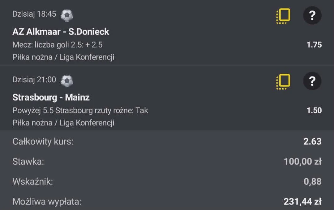 Kupon double Liga Konferencji 16.04.2026