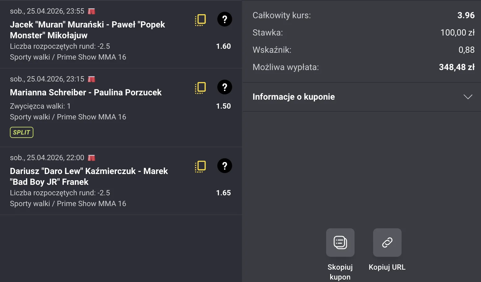 Fortuna kupon na Prime MMA 16