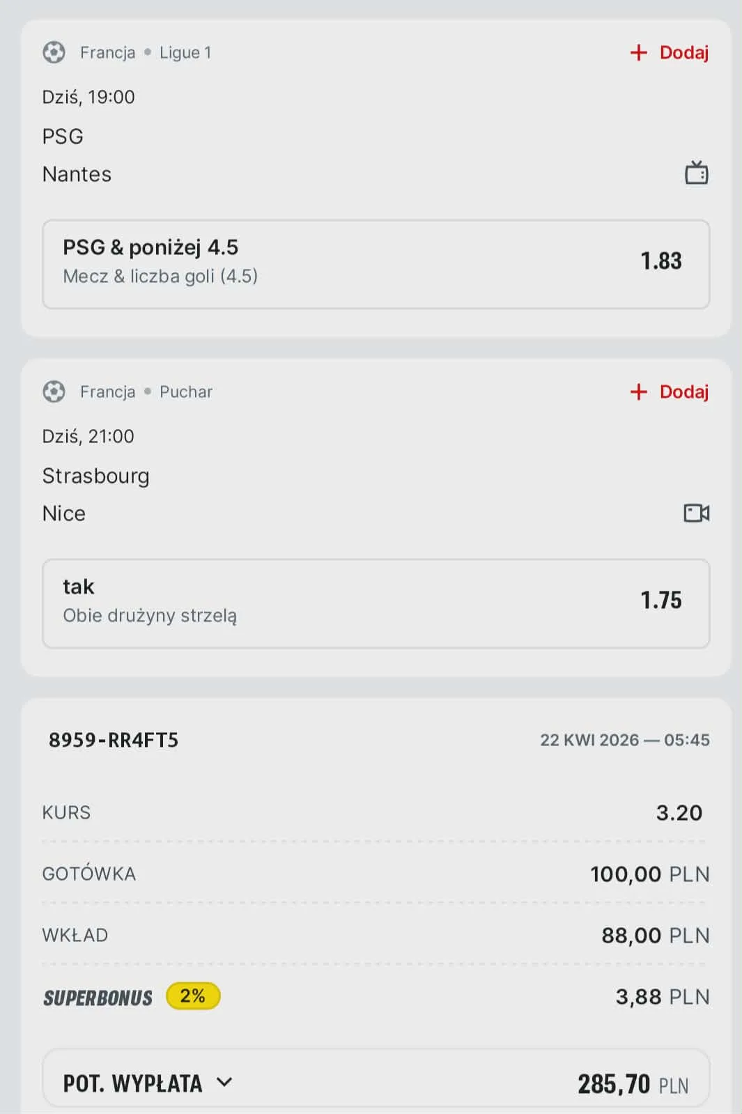 Kupon double Ligue 1, Coupe de France, 22.04.2026