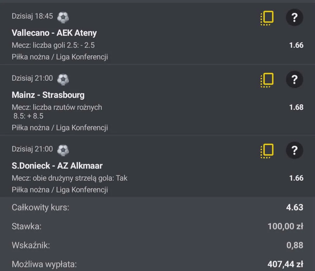 Kupon triple Liga Konferencji 09.04.2026