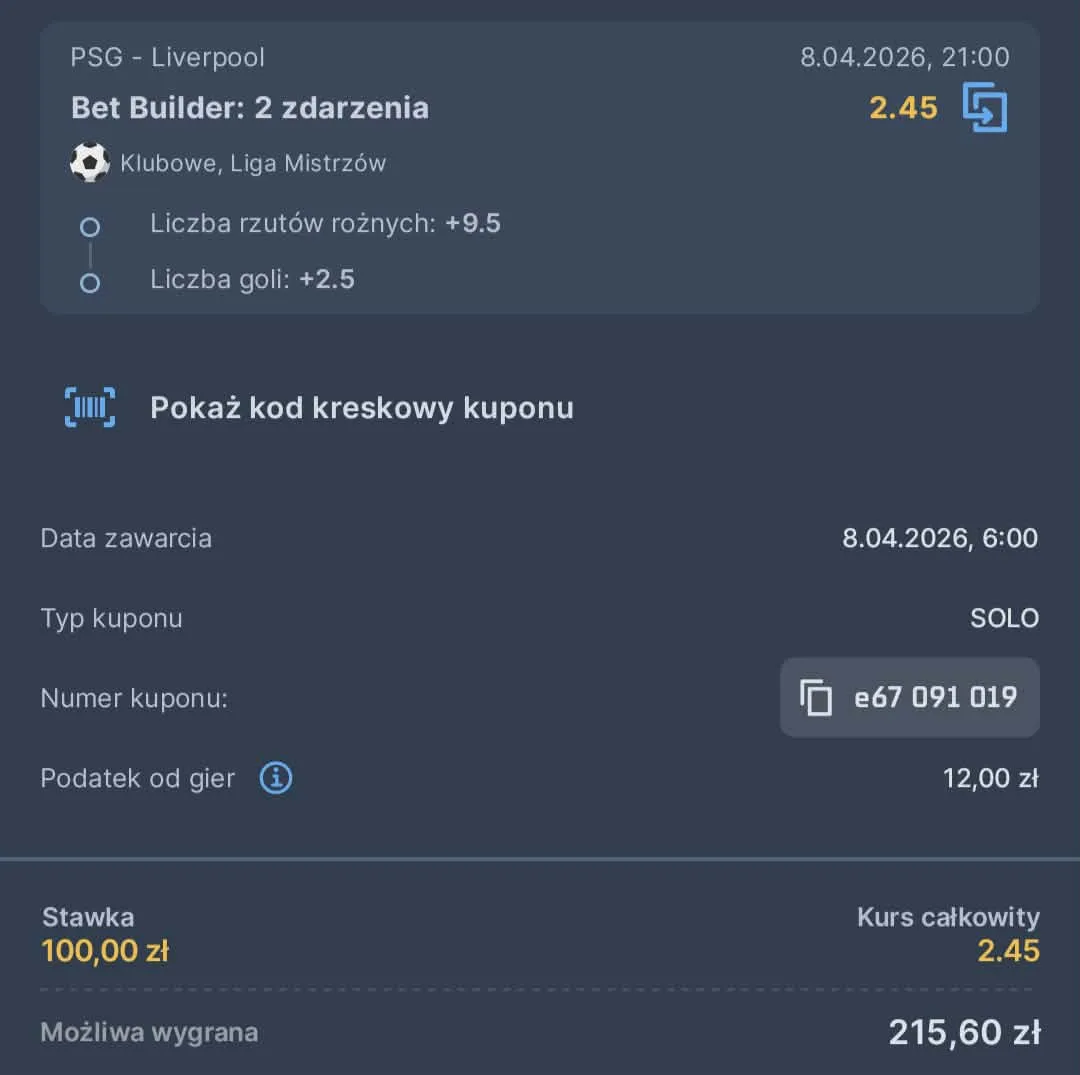 Kupon SOLO Liga Mistrzów 08.04.2026