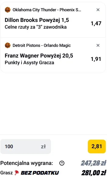 Kupon NBA w Betclic w dniu 22.04.26