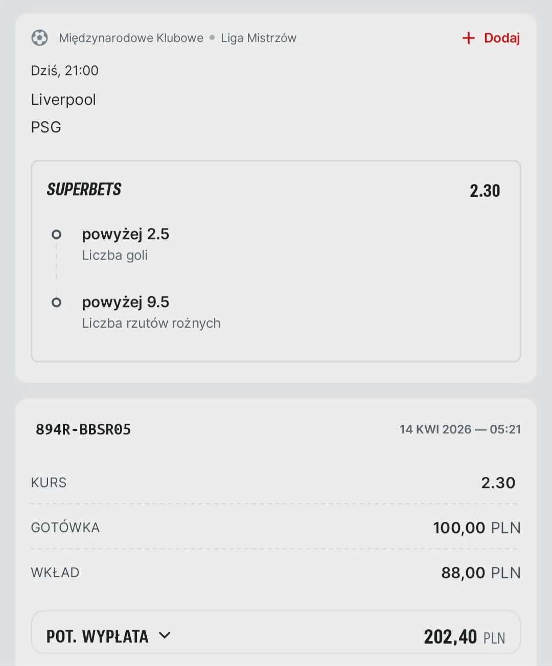 Kupon solo Liga Mistrzów, 14.04.2026