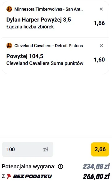 Kupon NBA w Betclic w dniu 15.05.26