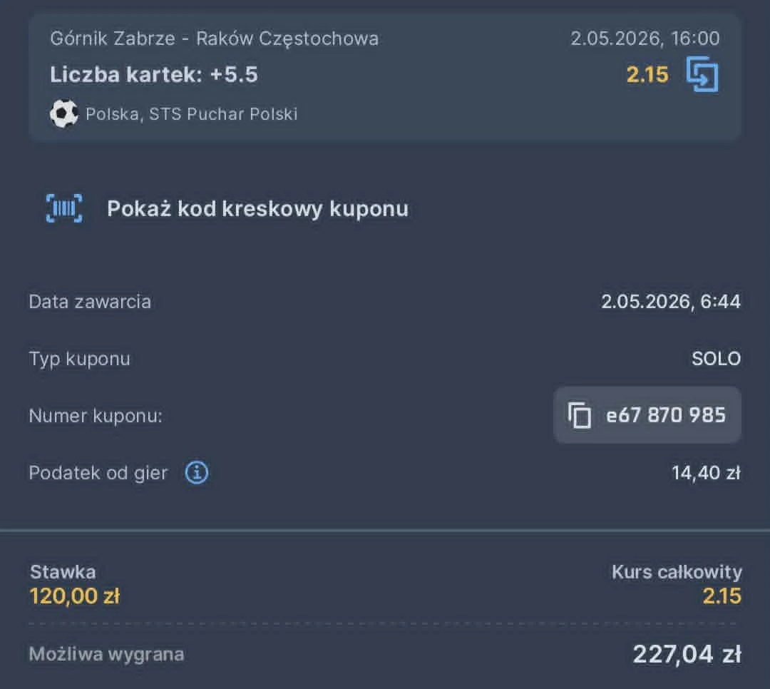Kupon SOLO Puchar Polski, 02.05.2026