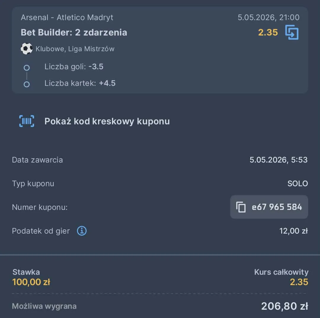 Kupon solo Liga Mistrzów 05.05.2026