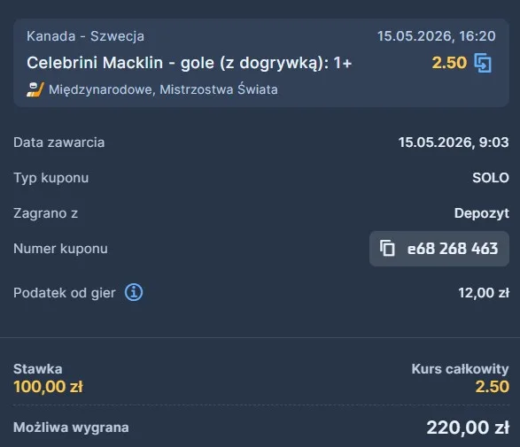 Kupon STS 15.05. Hokej