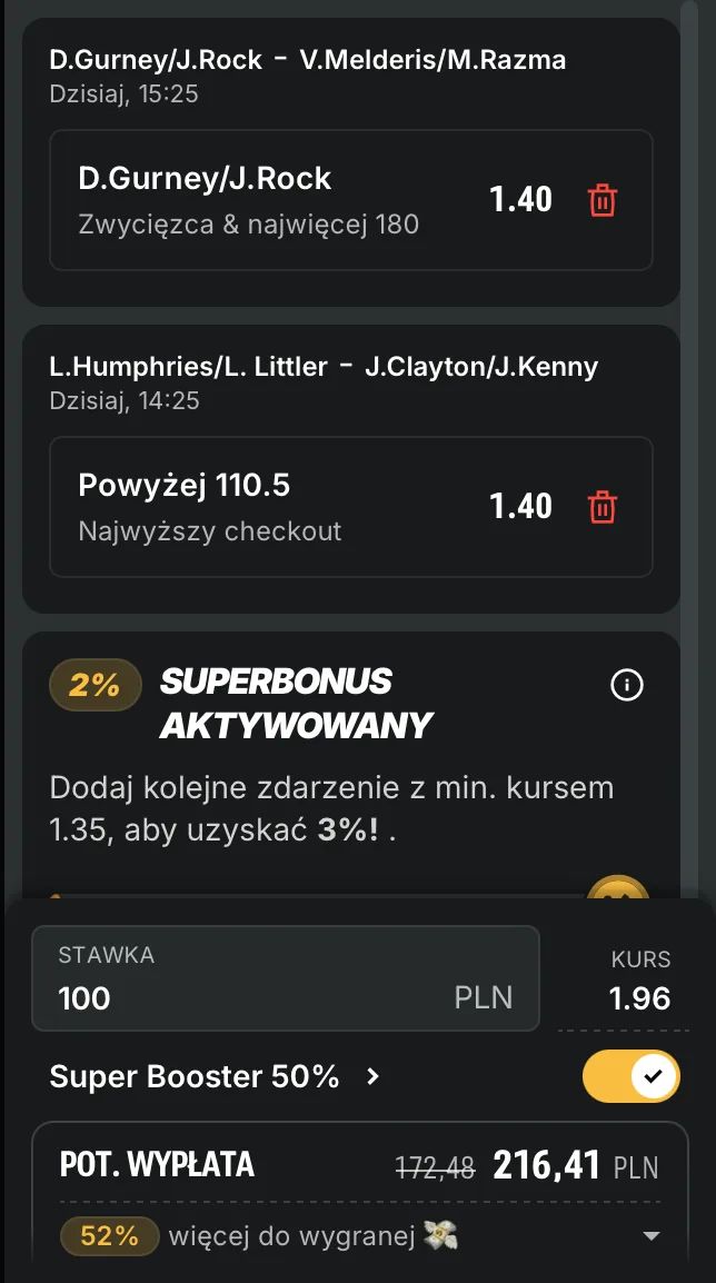 kupon superbet darts