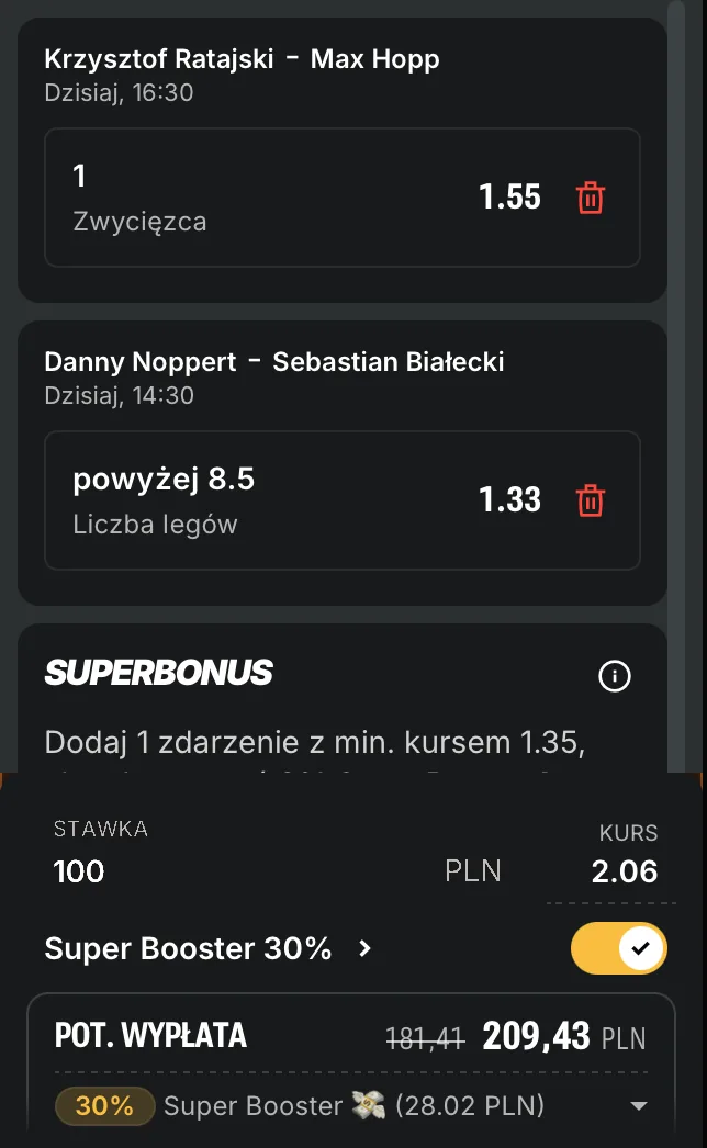 darts superbet kupon