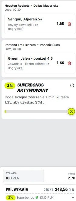 Kupon NBA w dniu 21.10.26 w Superbet